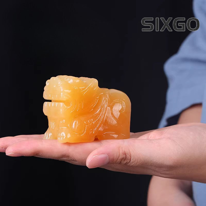 3.74in Natural Huangyu Pixiu Ornament Stone Carving Decoration Mascot