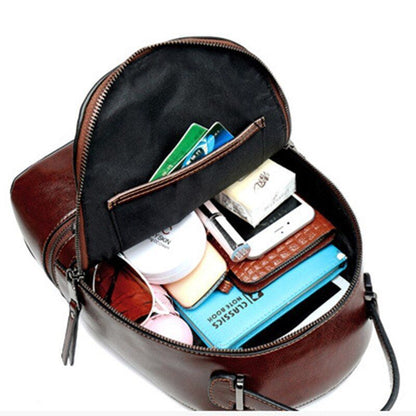 Genuine Leather Rucksack Travel Knapsack School Daypack Oil Wax Cowhide Backpack