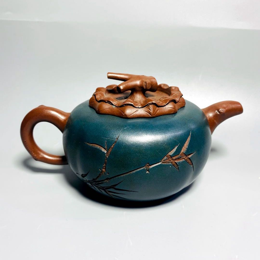 Vintage China Yixing Purple Clay Teapot Zisha Pure Handmade Bamboo Teaware Rare