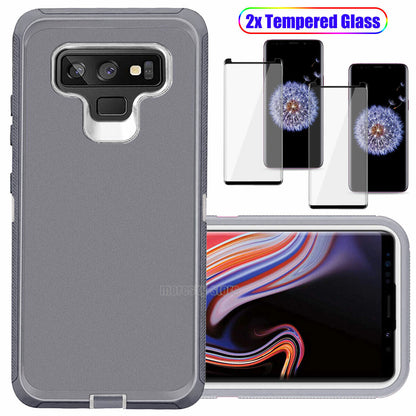 For Samsung Galaxy Note 9 Hard Heavy Duty Case Cover, Tempered Glass Protector