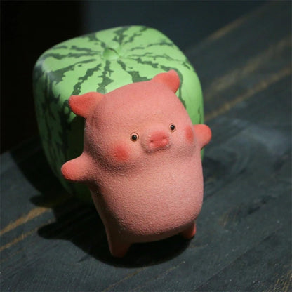 Little Pig Pink Purple Sands Tea Pet 5.5cm 2.2in Tea Tray Desktop Mini Decor