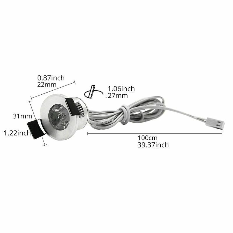 LED Mini Cabinet Downlights 12V Silvery White Black 1.5W 27mm Cut Hole Recessed