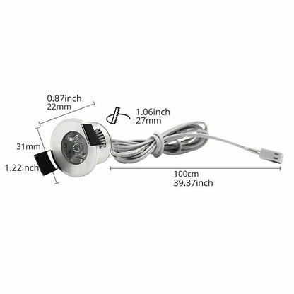 LED Mini Cabinet Downlights 12V Silvery White Black 1.5W 27mm Cut Hole Recessed