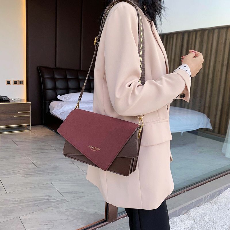 Synthetic Leather Mini Handbag Retro Wide Shoulder Strap Purse Crossbody Bag 1PC