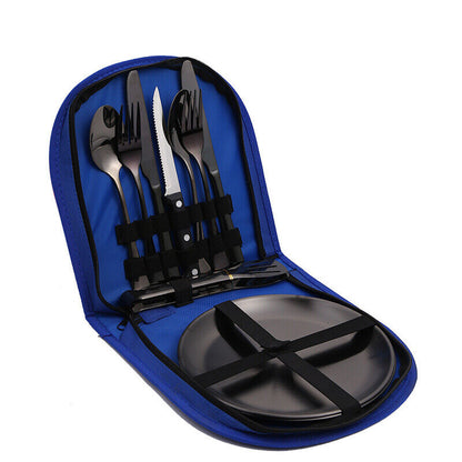 Camping Tableware Set Stainless Steel 10/19Pcs Picnic Cutlery Set W/ Storage Bag