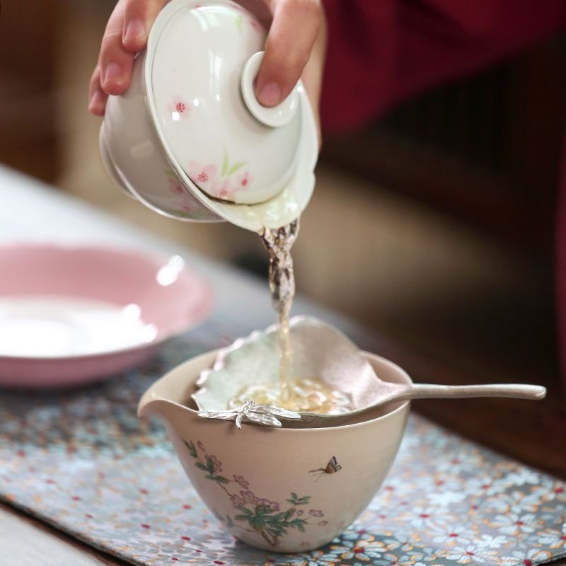 Tin Ginkgo Leaf Tea Strainer with Silver Butterfly Inlay