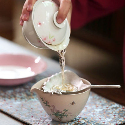 Tin Ginkgo Leaf Tea Strainer with Silver Butterfly Inlay