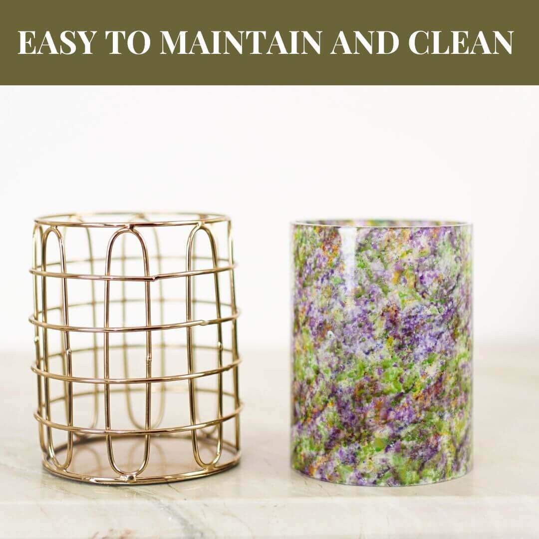 Set of 2 Elegant Stainless Steel (Gold Color) and Green Glass Silverware Holders