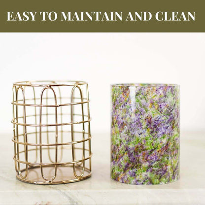 Set of 2 Elegant Stainless Steel (Gold Color) and Green Glass Silverware Holders