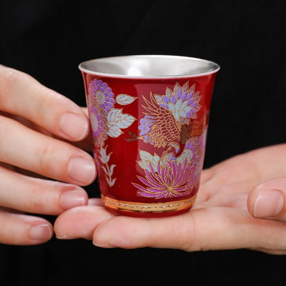 One Cup Ceramic Sterling Silver Tea Cup Antique Style Peony Flower Print Teacups