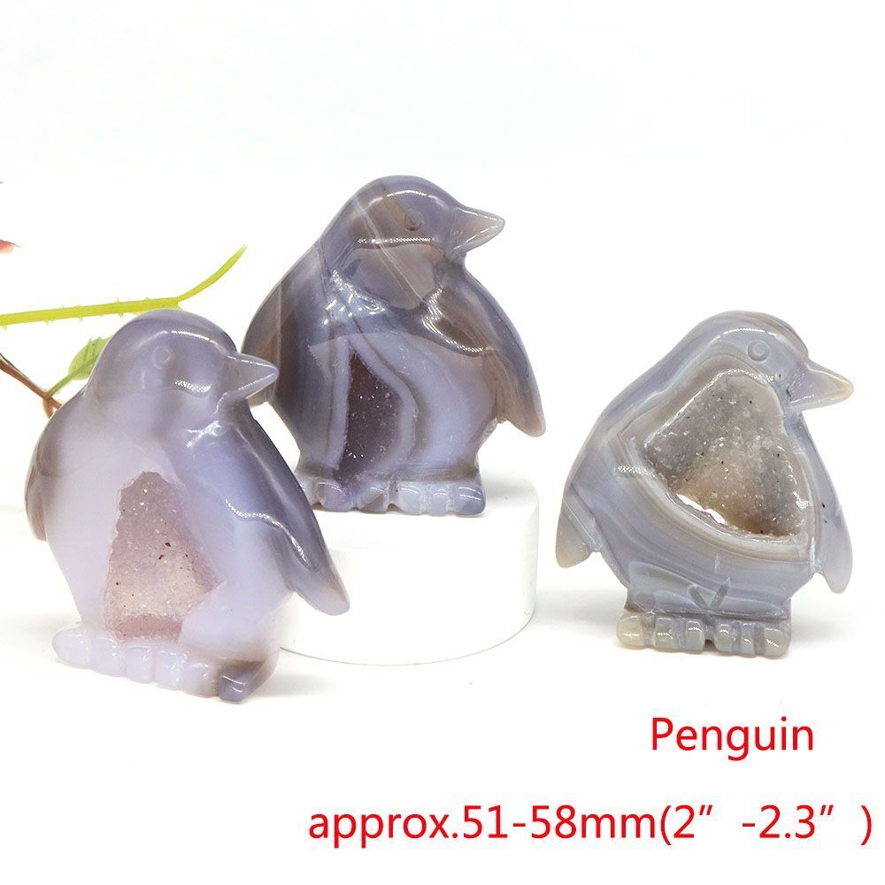 Animal Figurine Natural Stone Swan Eagle Fish Owl Penguin Statue Crystal Carving