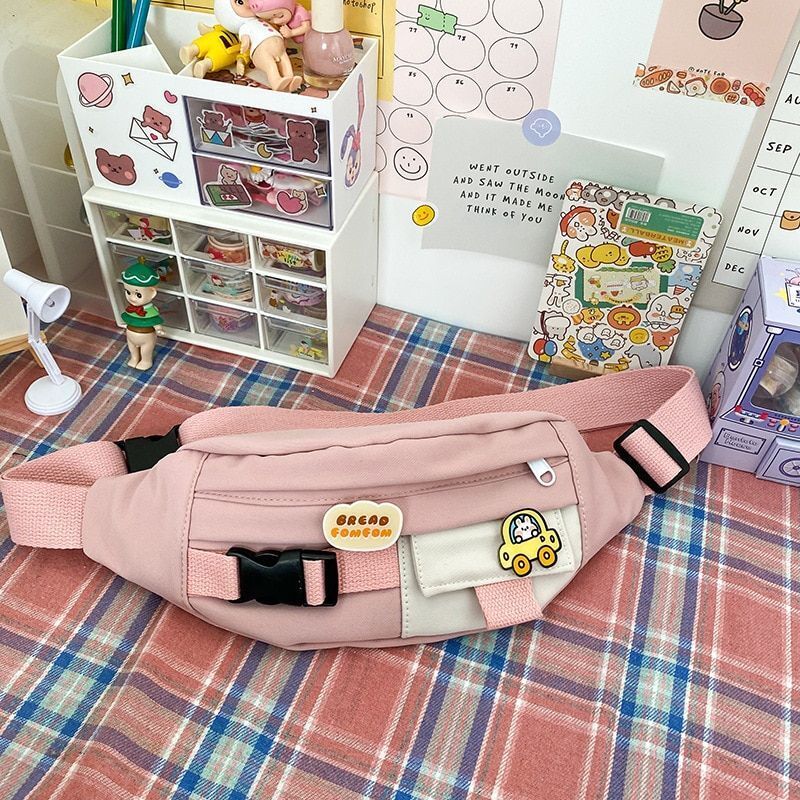 Waist Bag Canvas Leisure Solid Color Fanny Pack Cute Crossbody Chest Bag 35*14*8