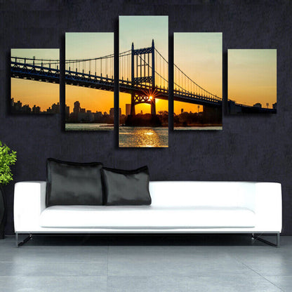 5 Pieces Canvas Wall Art Poster and Print Living Room New York Bridge No Framed