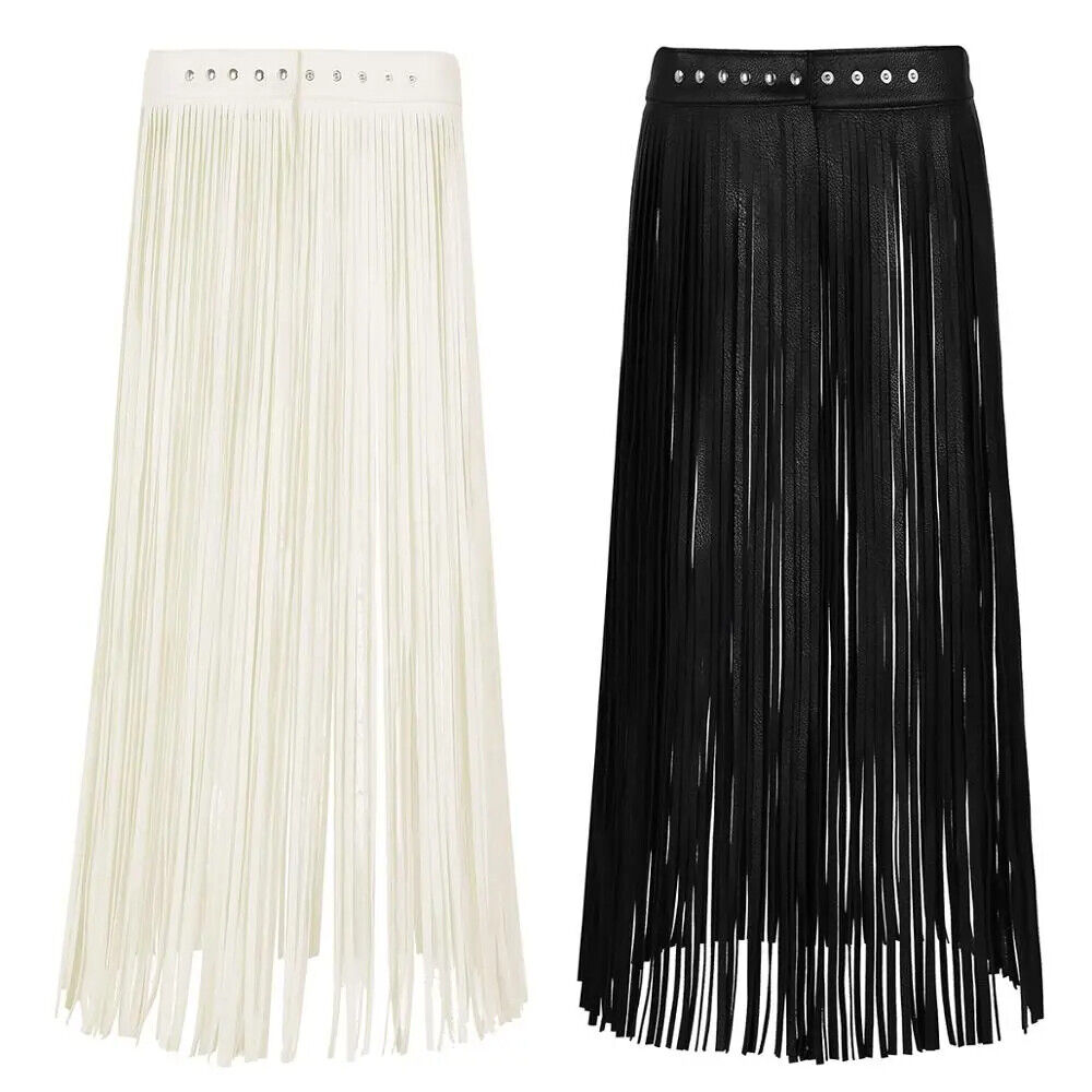 Women Tassel Skirt Faux Leather Fashion Girl Hippy Boho Fringe Harness Rave Belt