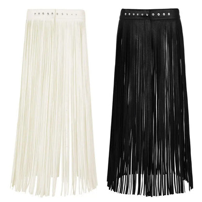 Women Tassel Skirt Faux Leather Fashion Girl Hippy Boho Fringe Harness Rave Belt