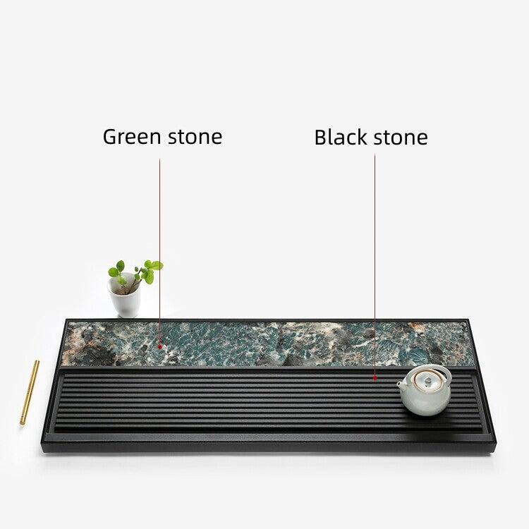 Weighted Stone Tea Tray Water Draining Black Stone Serving Tray Natural Stone