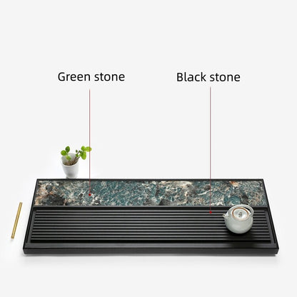 Weighted Stone Tea Tray Water Draining Black Stone Serving Tray Natural Stone