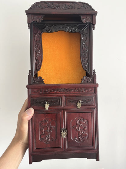 Chinese Rosewood Buddhist Altar Butsudan Shrine God Zen Temple Tablet Home Decor