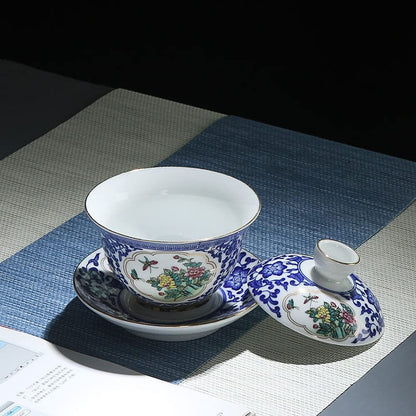 180ml Jingdezhen Blue Ceramic Gaiwan Kung Fu Tea Set Tea Cup Bowl Tea Tureen
