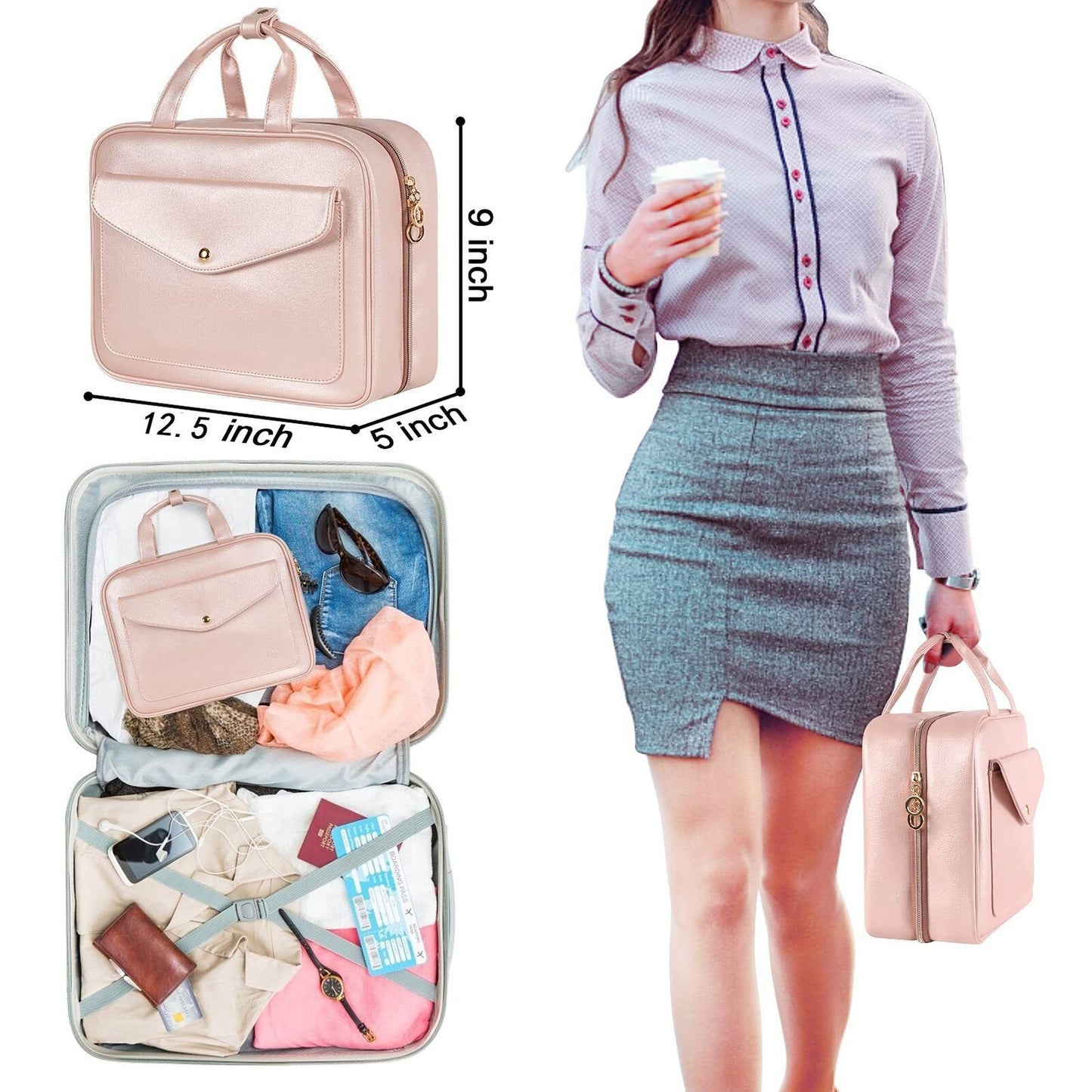 Synthetic Leather Makeup Bag Big Travel Tote Waterproof Cosmetic Bags Toiletries