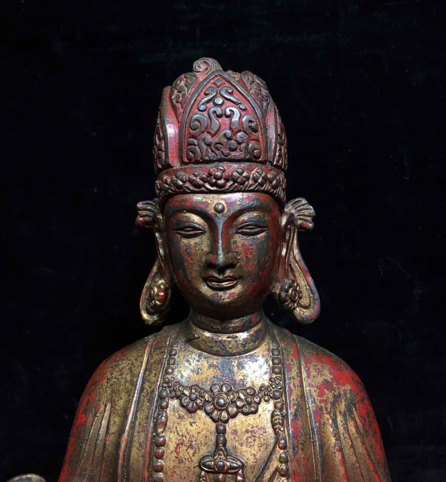 9.2" Old Dynasty China Buddhism Tibet Temple Bronze Kwan-Yin Buddha Statue