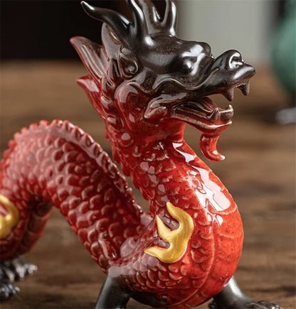 Handmade Decoration Techniques Traditional Chinese Ceramic Dragon Statues