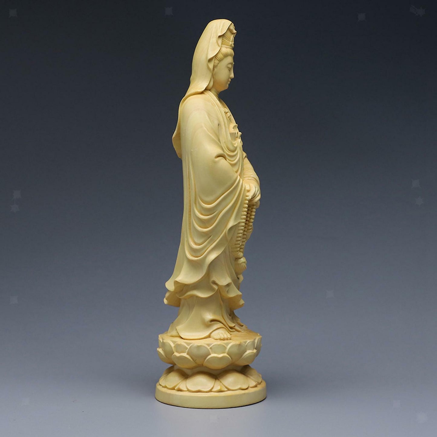 Boxwood Guanyin Sculpture Buddha Statue Feng Shui for Tabletop Tea House