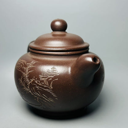 Vintage Chinese Yixing Purple Clay Teapot Zisha Ceremony Carving Collectible Art