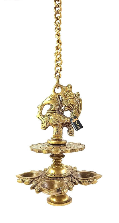 Brass Peacock Design Decorative Hanging Diya Lamps Home Decor Temple
