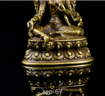 Asia Old Tibet Bronze Solid Small Green Tara Buddha Statue