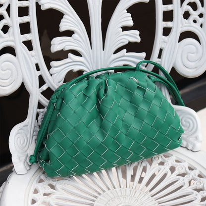 Woven Ruched Microfibre Leather Mini Pouch Clutch Bag Crossbody Shoulder Purse
