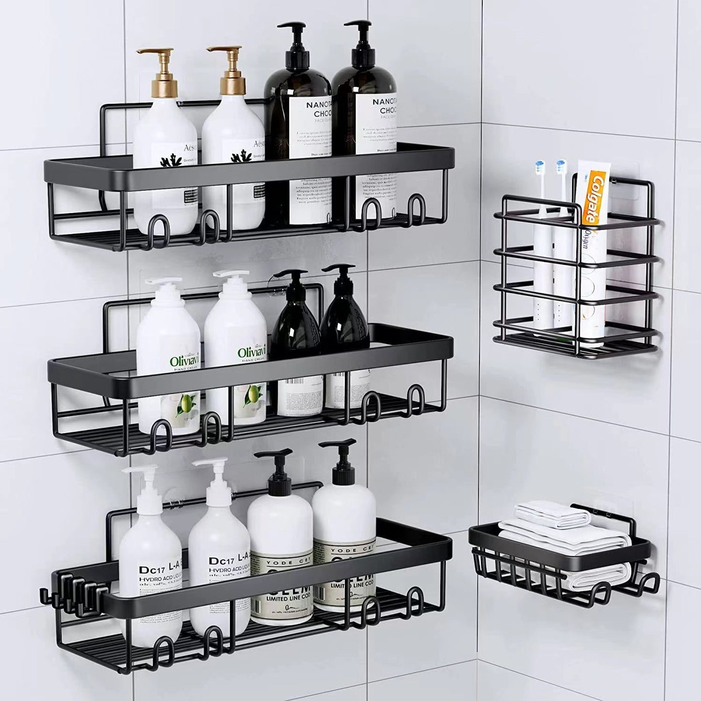 5PCS Bathroom Shower Kitchen Organizer Shelves - Adhesive Corner Caddy Rack AU