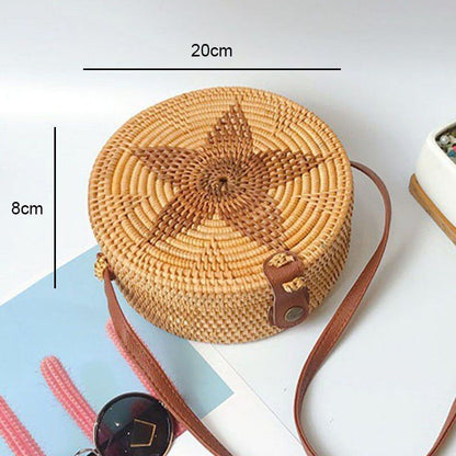 Straw Bag Round Woven Handmade Summer Polyester Crossbody Shoulder Bag Polyester