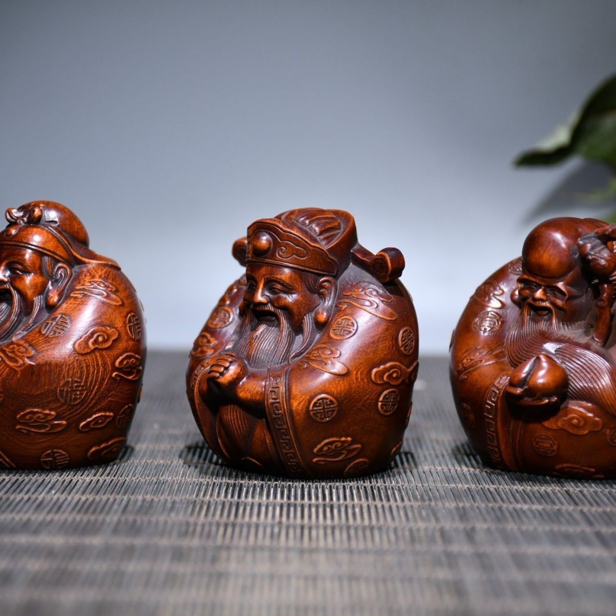Boxwood Fu Lu Shou Statue 3pcs 1.97×2.76in 218g Wood Carving Decor
