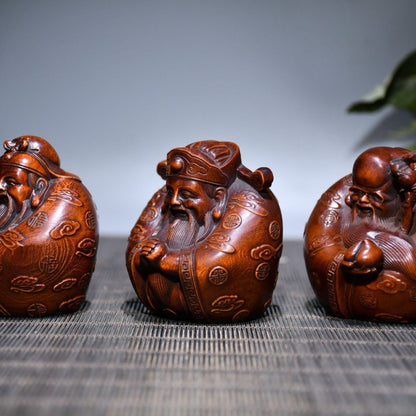 Boxwood Fu Lu Shou Statue 3pcs 1.97×2.76in 218g Wood Carving Decor