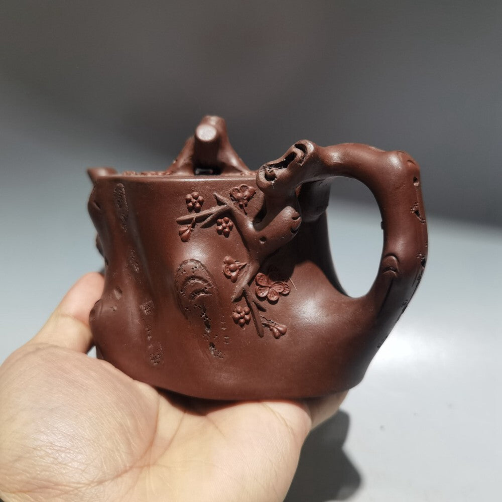 Yixing Zisha Clay Teapot Red Mud Plum Blossom Tree Stump Pot Yuan Youjun Mark