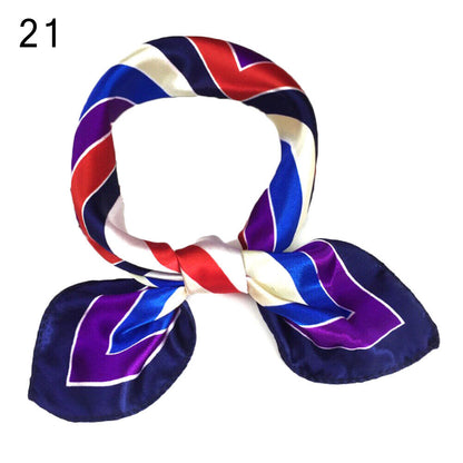 Women Small Print Silk Scarf Striped Headband Handle Bag Wristband Fashion