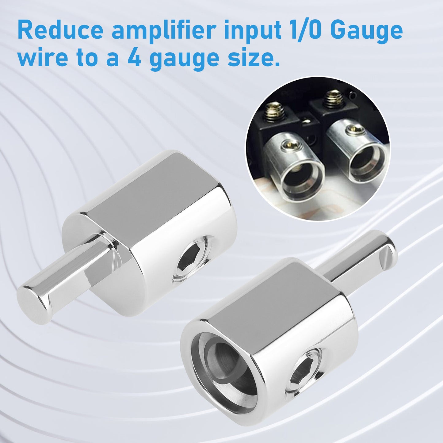 Pair Car Audio Power/Ground 1/0 Gauge to 4 Gauge Amp Input Reducers Wire Reducer