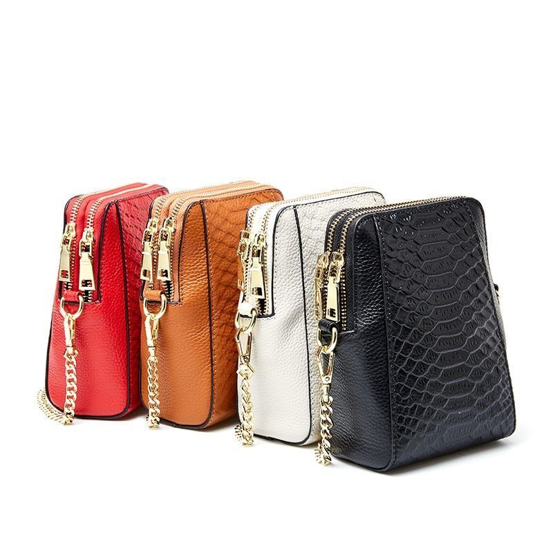 Diagonal Cross Sheepskin Bags Small Mobile Genuine Leather Pattern Shoulder Bag