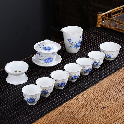 Chinese Complete Tea Set Porcelain Gaiwan Tureen Matching Tea Cup Pitcher Filter