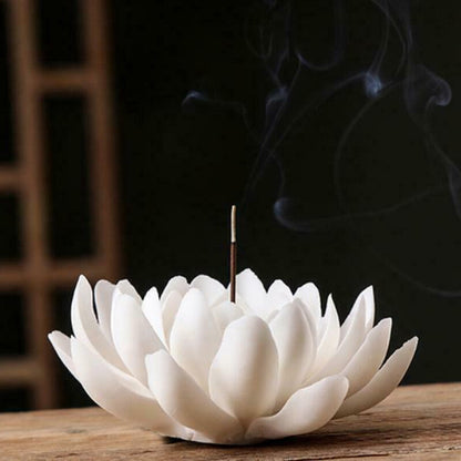 Exquisite Chinese White Ceramics Lotus Flower Statue Incense Burner 11*5.5cm