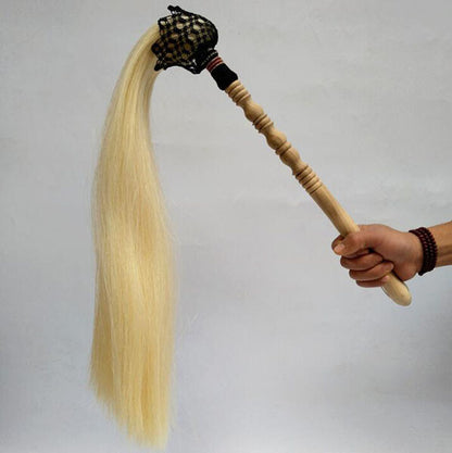 Real Horsehair Tail Fly Whisk Swatter Horse Tail Buddhist Taoist Tai Chi TV Prop
