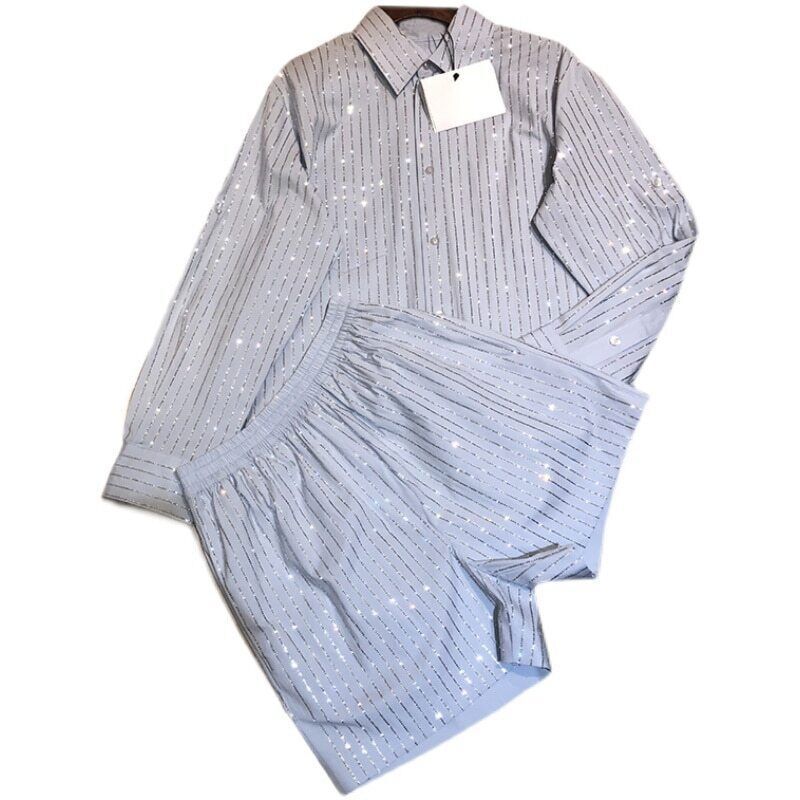 Suit 2023 Spring Autumn Long Sleeve Shirts Wide Leg Shorts Temperament 2pcs