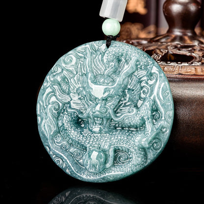 Certificate China Natural Grade A Jade Jadeite Zodiac Dragon Men Lucky Pendant