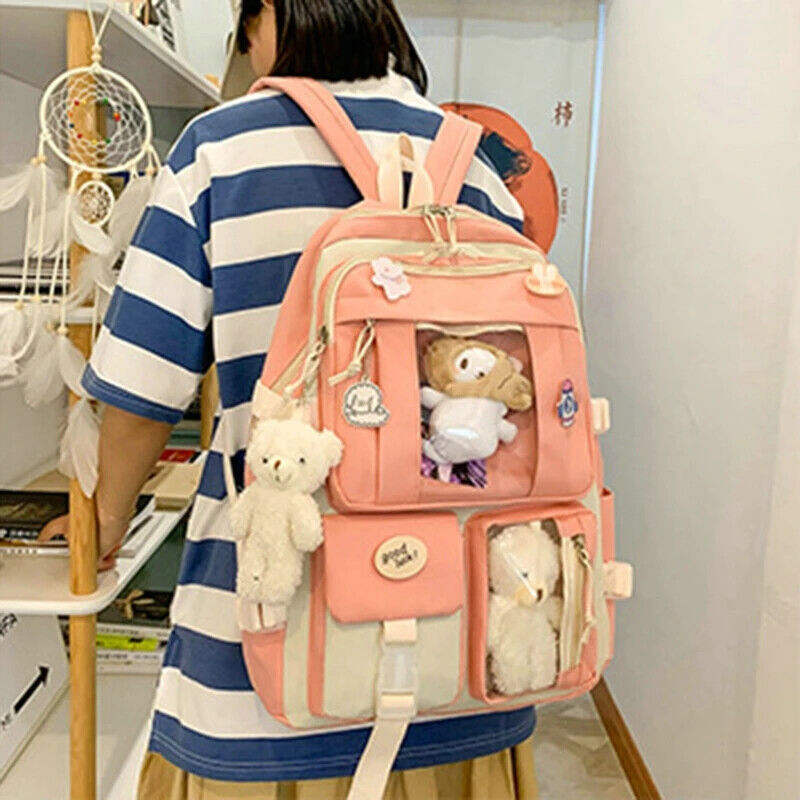 5pcs Sets Children's School Backpack Women's Bagpack Laptop Bag Students Totes
