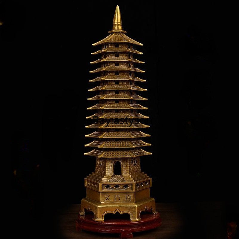 Brass Wenchang Tower Thirteen Layer Ornament Home Study Office Decoration