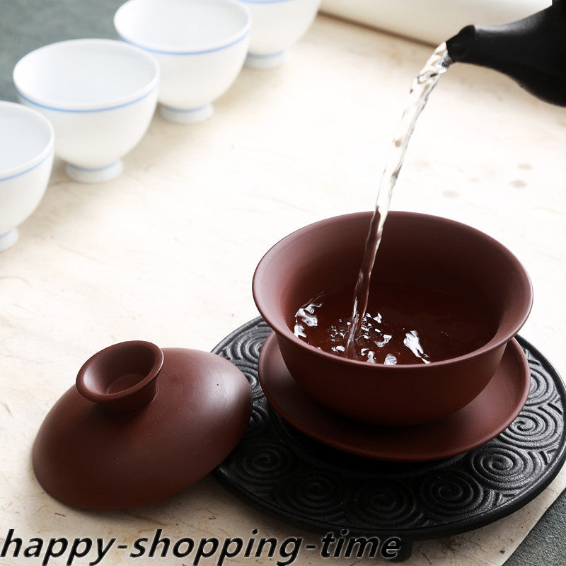 Chinese yixing zisha gaiwan purple grit tureen with cup saucer lid 120ml China