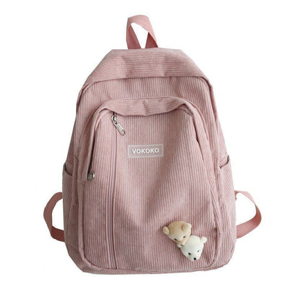 Stripe Corduroy Woman Backpack Schoolbag Fashion Bag Student Book Pack Polyester
