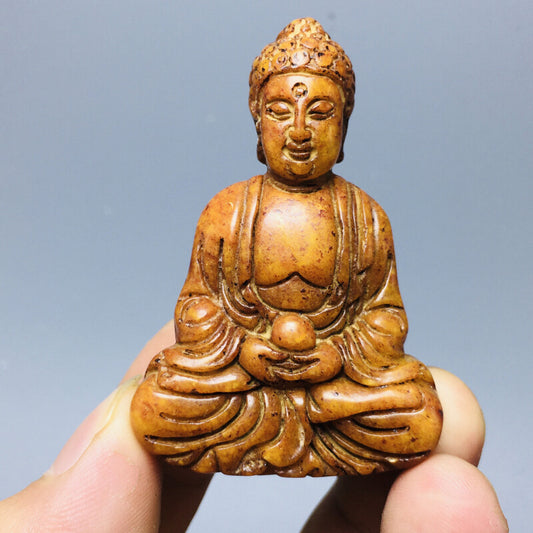 Old Chinese natural yellow jade hand-carved statue joss pendant 1pcs