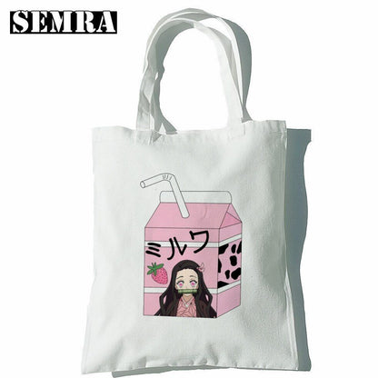Canvas Tote Shoulder Bag Student Teacher Large Square Purse White / Black Pouch